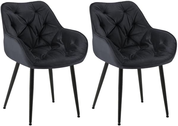 2 -deluppsättning av sammet matstolar - Stoluppsättning - Modern design & komfort | Färg: Svart