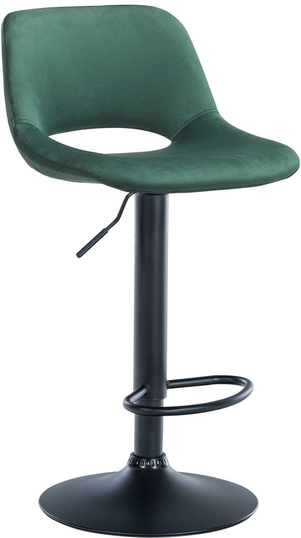Velvet Barstol - Høj afføring - Højdejusterbar og roterbar for ekstra komfort | Farve: Grøn | Materiel chassis: Metal Matte sort