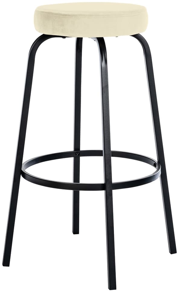 Barstol med rund säte - High Pall - Robust Black Metal Base, Bekvämt fotstöd | Färg: Crème | Material: Mjukt