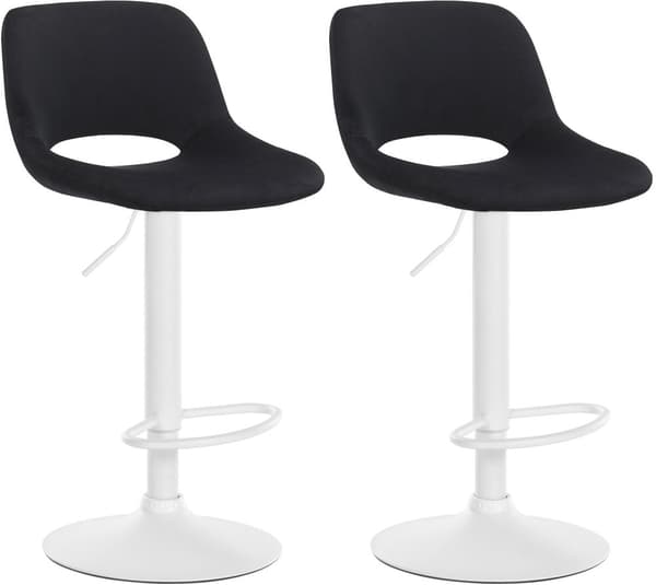 2 -deluppsättning av sammet barstolar - stångstolar - Höjd justerbar & 360 ° Running | Färg: Svart | Materialbas: Metal Matt White