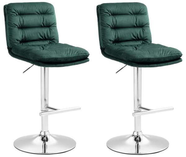 2 -Piece Sæt med fløjlbarkstole - Høj afføring - Elegant komfort med justerbar højde | Farve: Grøn | Basisfarve: Krom