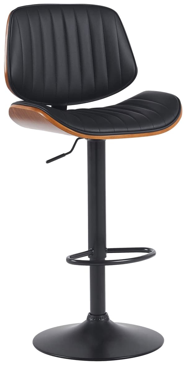 Modern stångstol, konstgjort läder, höjd justerbar med fotstöd - Bekväm design | Färg: Walnut/Black | Basfärg: svart