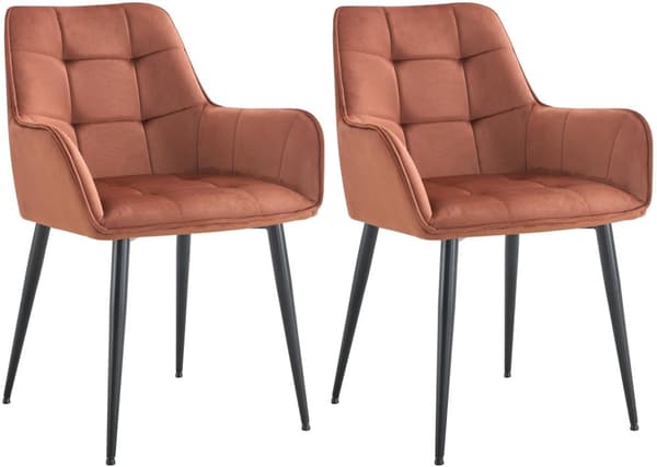 2 -deluppsättning av matsalstolar - Velvet fåtölj - Ergonomisk komfort | Färg: Brun