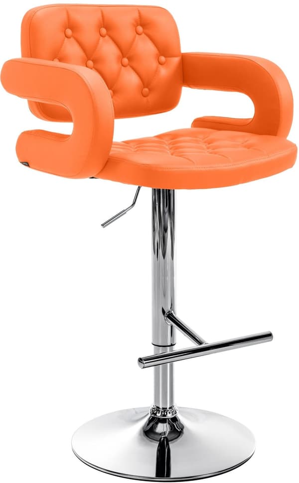 Designer Barstol med konstgjorda läder - Luxury Comfort - Justerbar och stabilitet | Färg: Orange | Basfärg: krom