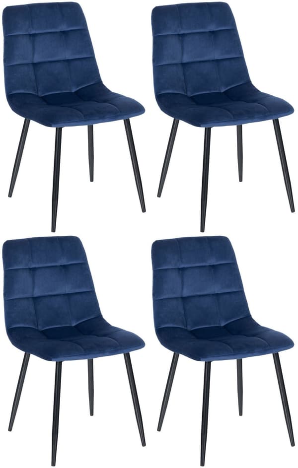 4 -Stycke uppsättning av matsalstolar - Matstolar - Bekväm sittposition, enkel rengöring | Färg: blå | Material: Mjukt