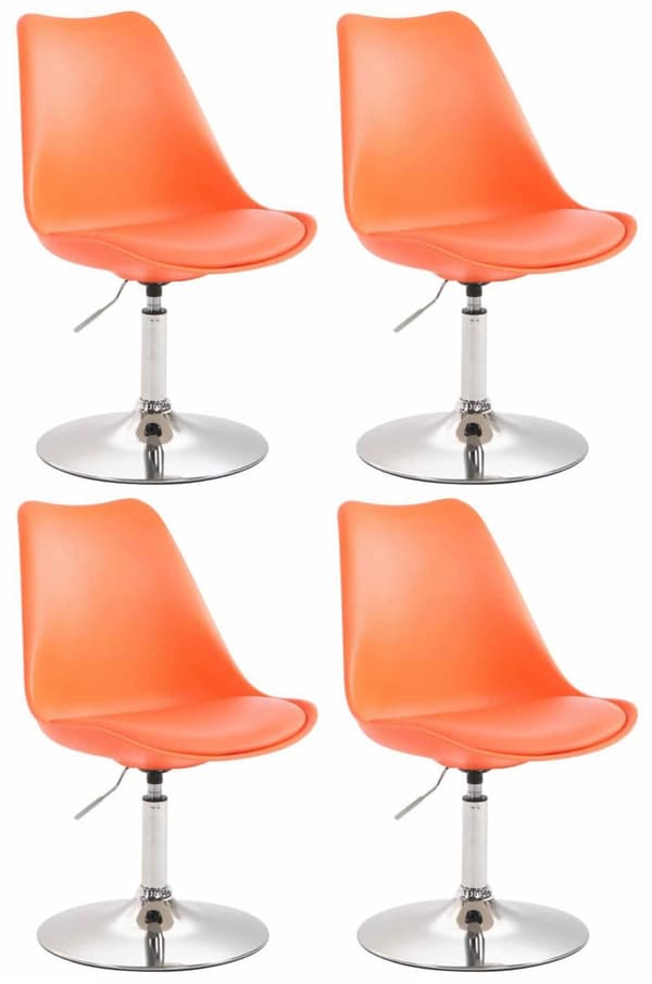 4 -deluppsättning av matsalstolar - Kökstolar - Bekväm & 360 ° Roterande design | Färg: Orange | Basfärg: krom
