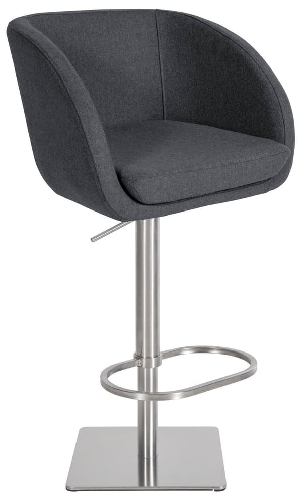 Barstol med filt polstring - Kitchen Stool - 360 ° Turning Mechanism, Comfortable & Holdable | Farve: Grå | Basisfarve: rustfrit stål