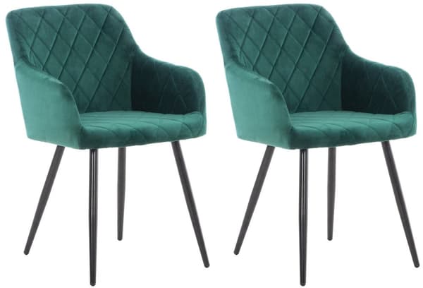 2 -Stycke uppsättning av matsalstolar - Arms - Exceptionell komfort | Färg: Grön | Material: Mjukt