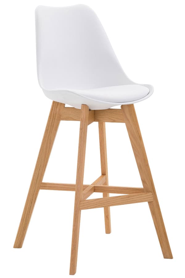 Barstol - Hög pall - Bekväm sittplatser, modern design, ekram | Färg: Vit | Klädfärg: Naturen
