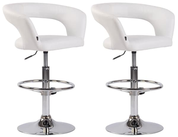 2 -deluppsättning av barstolar - Högstolar - Höjdjusterbar, 360 ° Roterande design | Färg: Vit | Material: Artificiellt läder