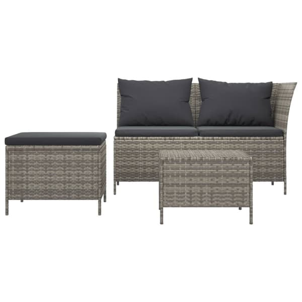 loungesæt til haven 3 dele med hynder polyrattan grå
