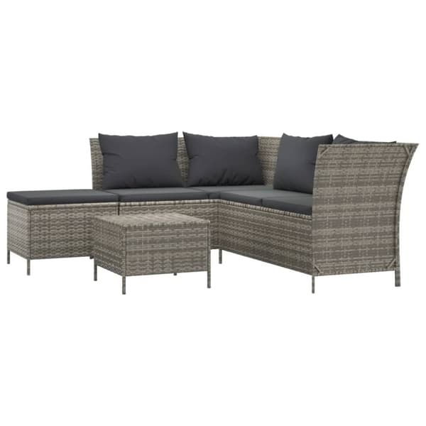 loungesæt til haven 4 dele med hynder polyrattan grå
