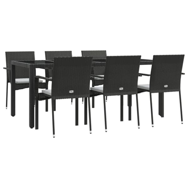 spisebordssæt til haven 7 dele med hynder polyrattan sort