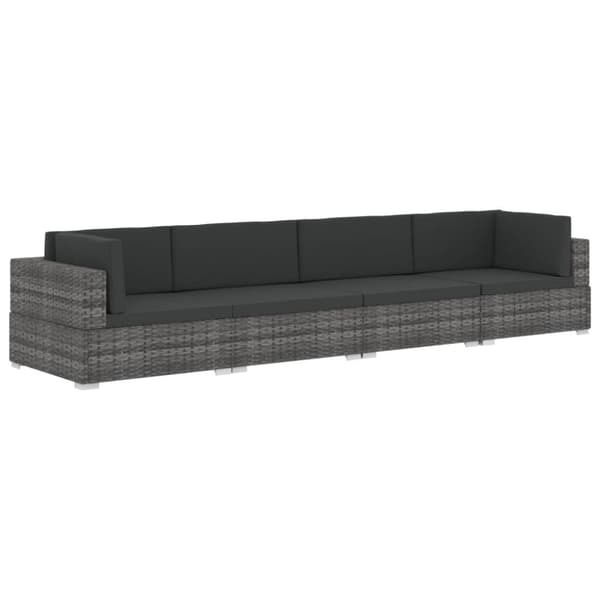 havesofasæt 4 dele med hynder polyrattan grå