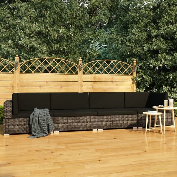 havesofasæt 4 dele med hynder polyrattan grå
