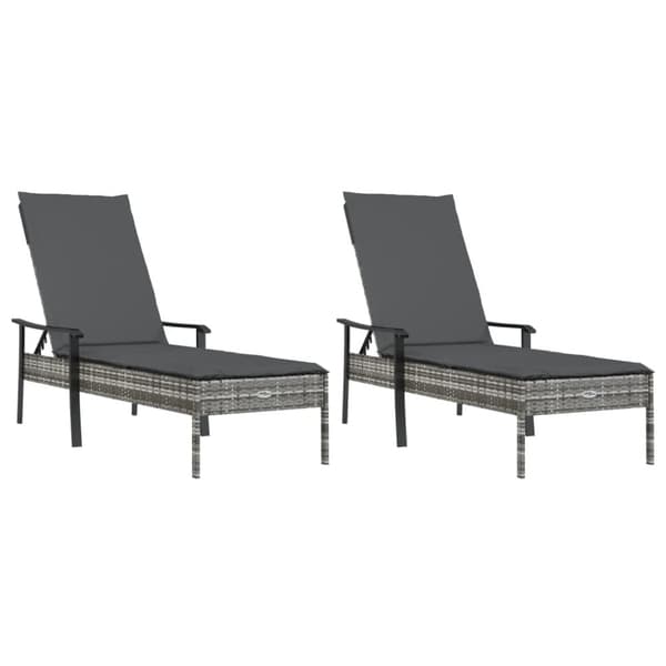 Solsängar 2 st med bord och dynor konstrotting grå