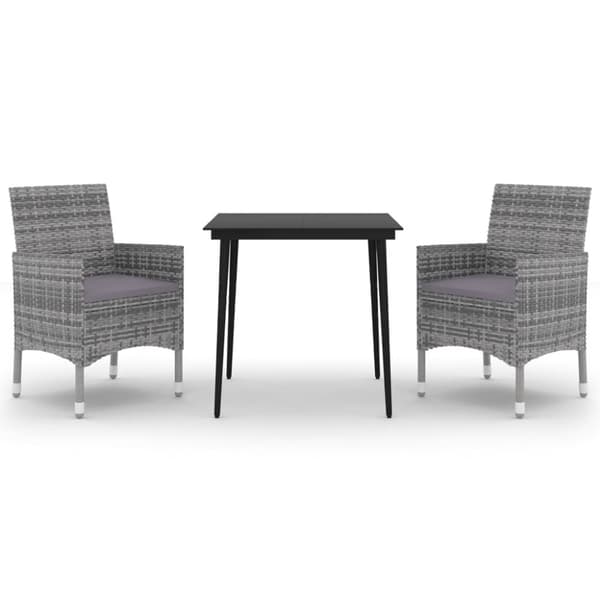 spisebordssæt til haven 3 dele med hynder polyrattan og glas