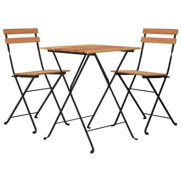 Hopfällbart caféset 3 delar massiv teak och stål