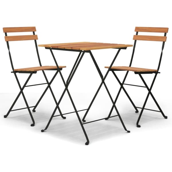 Hopfällbart caféset 3 delar massiv teak och stål