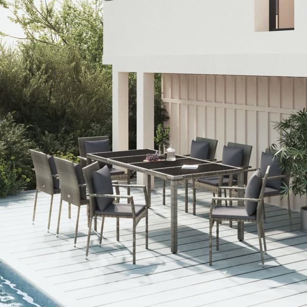 spisebordssæt til haven 9 dele med hynder polyrattan grå