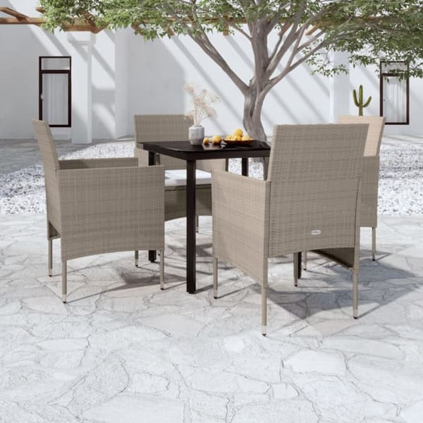 Matgrupp för trädgården med dynor 5 delar beige och svart