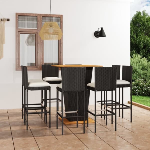 barsæt til haven 9 dele med hynder polyrattan sort