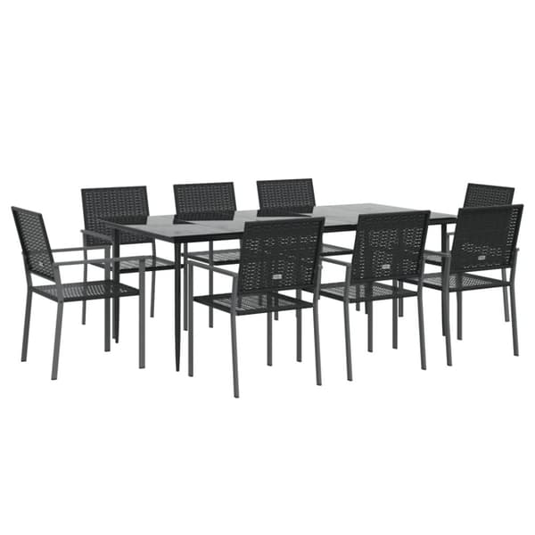 Matgrupp för trädgården 9 delar konstrotting & stål