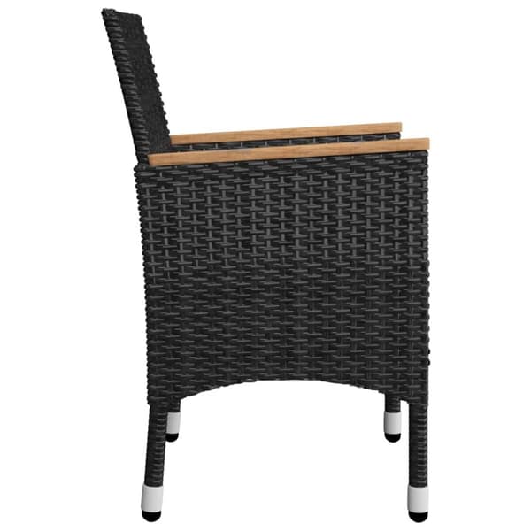 bistrosæt 3 dele polyrattan og hærdet glas sort