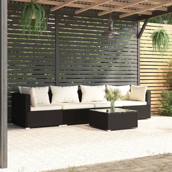 Loungegrupp med dynor 5 delar konstrotting svart