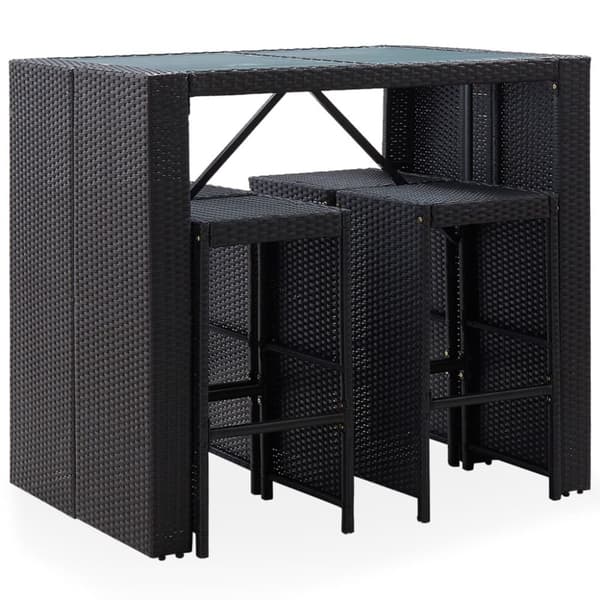 udendørs barsæt 5 dele polyrattan og glas sort