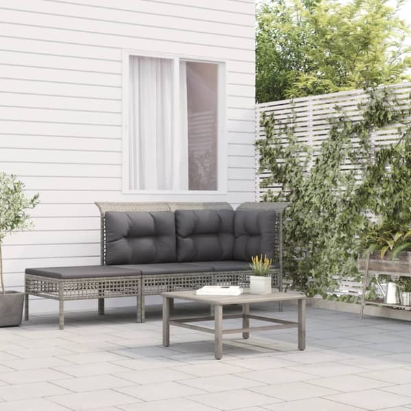 Loungegrupp med dynor 3 delar konstrottning grå