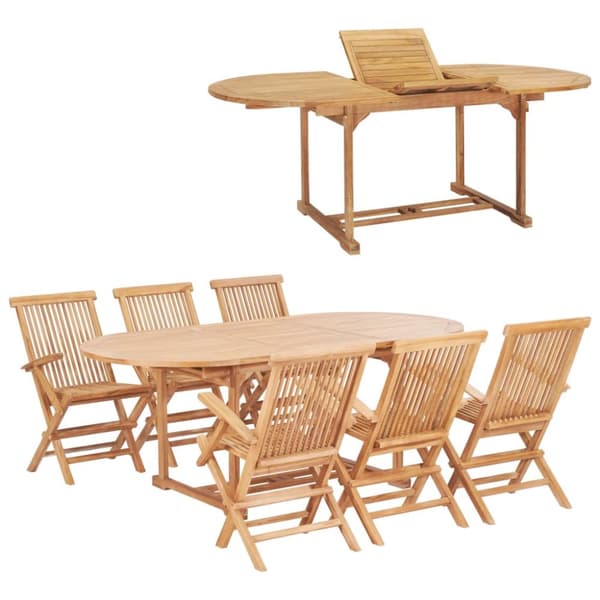 udendørs spisebordssæt 7 dele 150-200x100x75 cm massivt teak