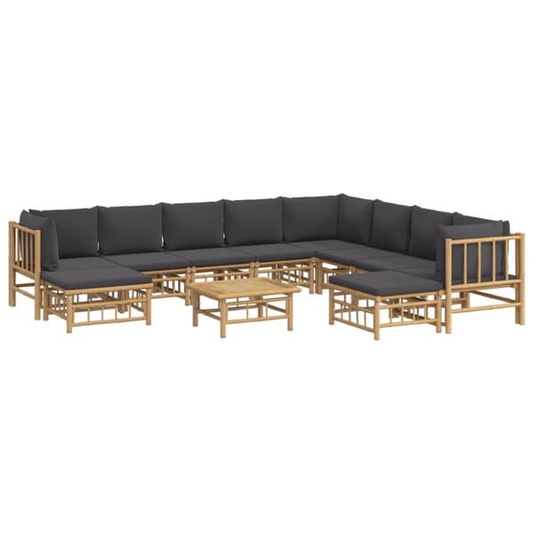 Loungegrupp 11 delar mörkgrå dynor bambu