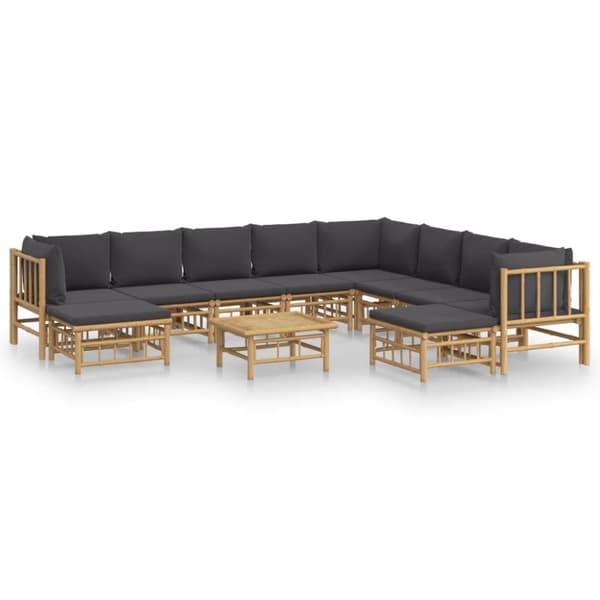 Loungegrupp 11 delar mörkgrå dynor bambu