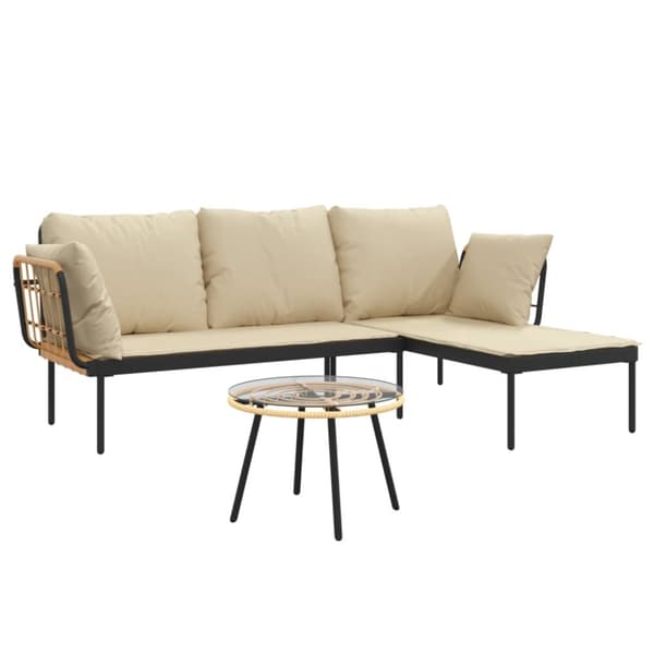 Loungegrupp för trädgården med beige dynor 3 delar konstrotting