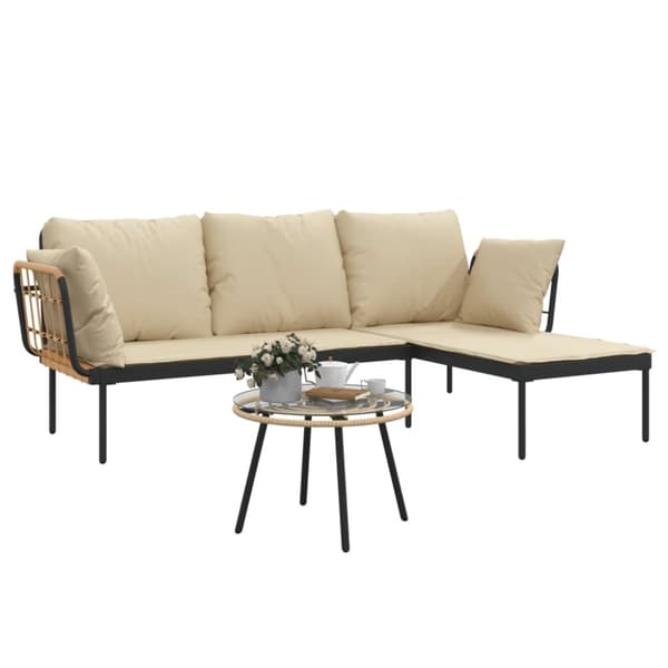 Loungegrupp för trädgården med beige dynor 3 delar konstrotting