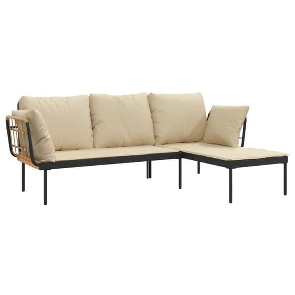 Loungegrupp för trädgården med beige dynor 3 delar konstrotting