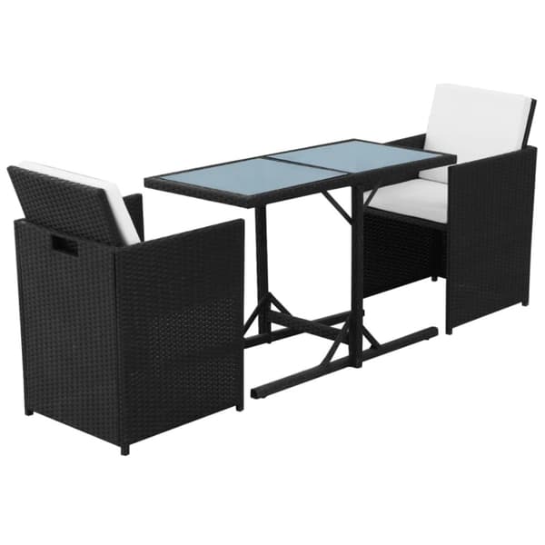 bistrosæt 3 dele med hynder polyrattan sort