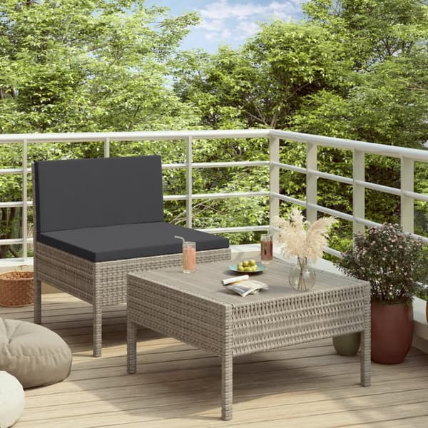 loungesæt til haven 2 dele med hynder polyrattan grå