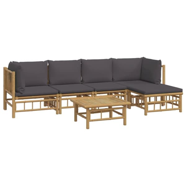Loungegrupp 6 delar mörkgrå dynor bambu
