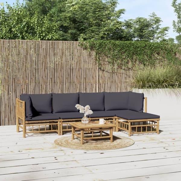 Loungegrupp 6 delar mörkgrå dynor bambu