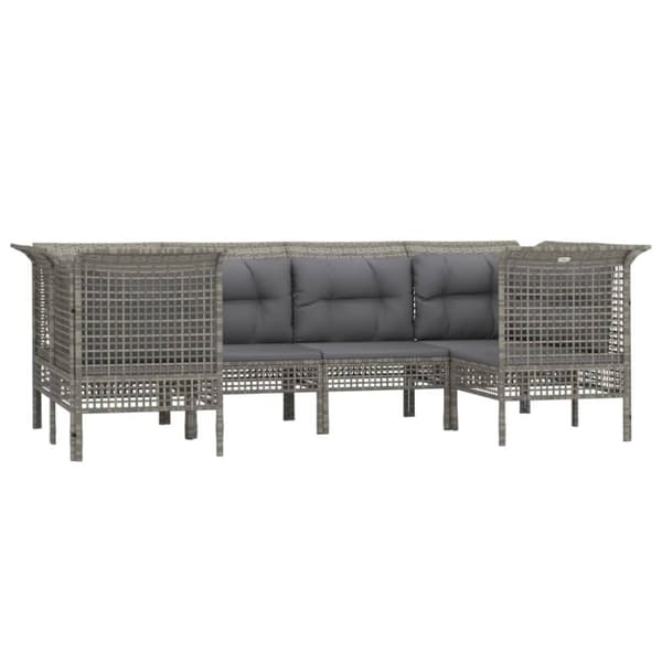 loungesæt til haven 6 dele med hynder polyrattan grå