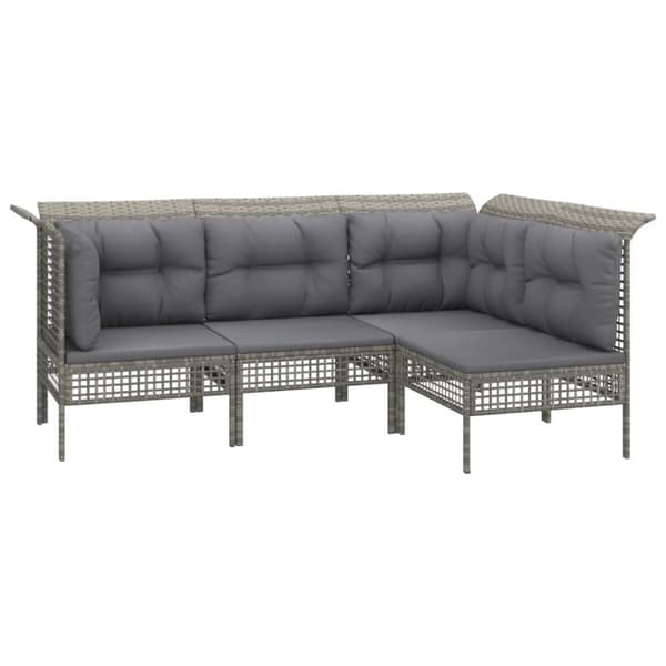 loungesæt til haven 6 dele med hynder polyrattan grå
