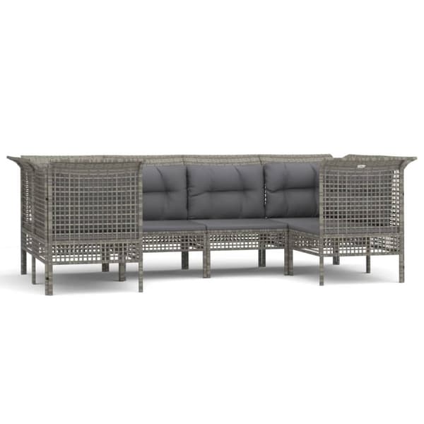loungesæt til haven 6 dele med hynder polyrattan grå