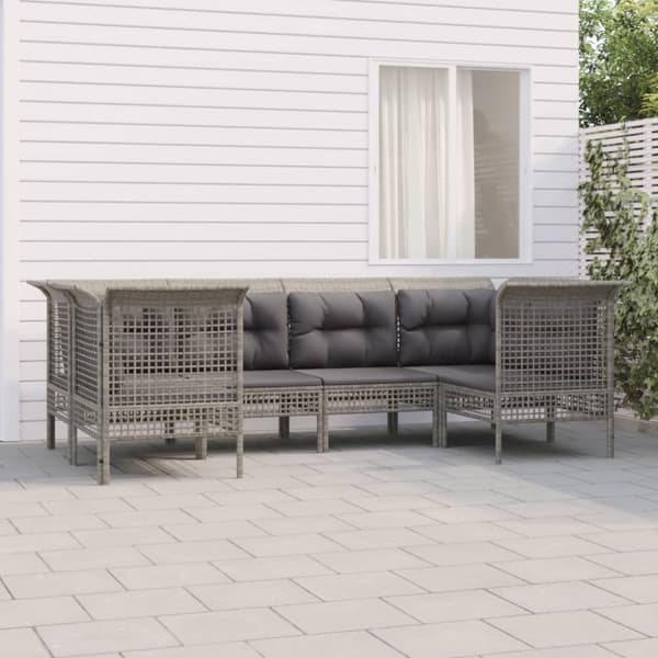 loungesæt til haven 6 dele med hynder polyrattan grå