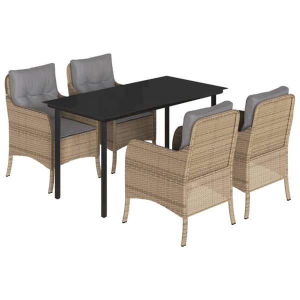 spisebordssæt til haven 5 dele med hynder polyrattan beige