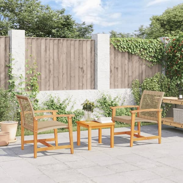 bistrosæt 3 dele polyrattan og akacietræ beige