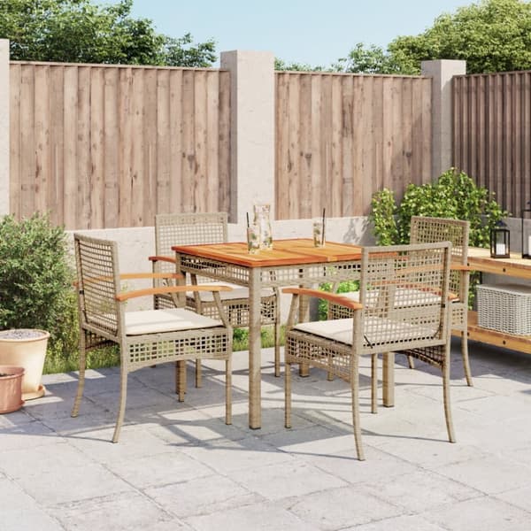 spisebordssæt til haven 5 dele med hynder polyrattan beige