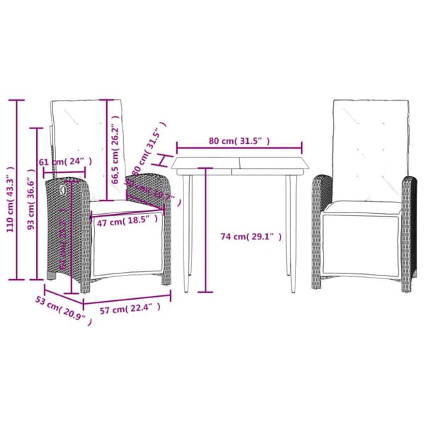 Caféset med dynor 3 delar svart konstrotting