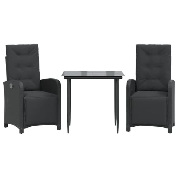 Caféset med dynor 3 delar svart konstrotting